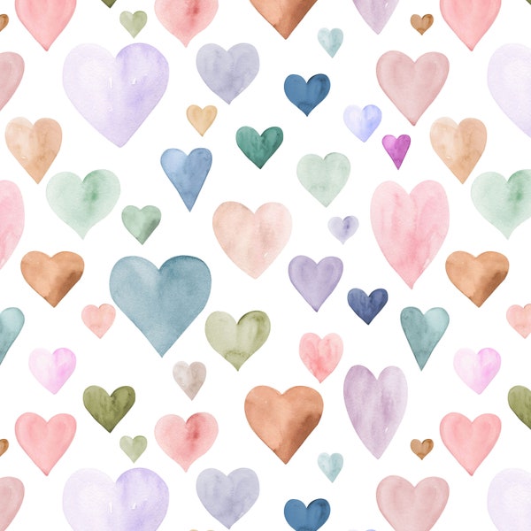 Boho Hearts Fabric - Watercolor Pastel Heart, Girl Nursery, Valentine's Day - Quilting Cotton, Poplin, Jersey Knit, Minky Fabric by the Yard