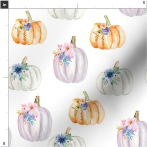 Floral Pumpkins Fabric by the Yard. Quilting Cotton, Minky, Interlock Knit or Jersey. Watercolor Fall Autumn Florals Pumpkin Lavender Boho Bild 2