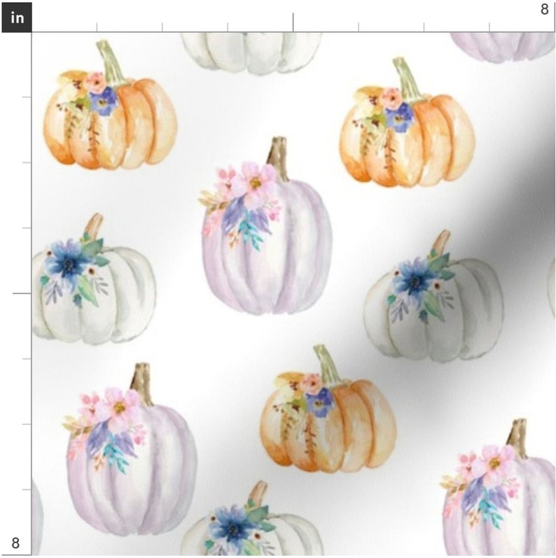 Floral Pumpkins Fabric by the Yard. Quilting Cotton, Minky, Interlock Knit or Jersey. Watercolor Fall Autumn Florals Pumpkin Lavender Boho Bild 2