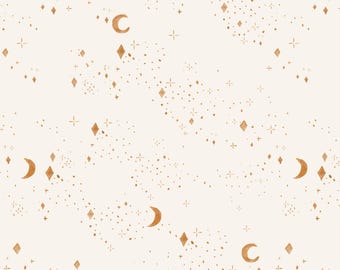 Tela Star Dust Nights en algodón acolchado, popelina, minky, polar y lino. Celestial, Luna, Género neutro, Minimalista, Estrellas, Bebé