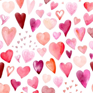 Tender Hearts Fabric by the Yard - Watercolor Hearts, Valentine, Valentine&#39;s Day - Quilting Cotton, Sateen, Poplin, Minky, Home Decor Fabric
