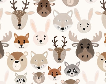 Woodland Fabric, Woodland Creatures Animals, Deer, Bear, Nursery Fabric, Forest, Fabric by the Yard