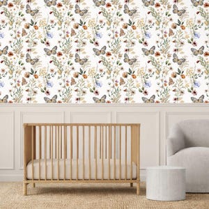 Meadowscape Butterfly and Floral Wallpaper - Wildflower Florals Watercolor - Peel and Stick Removable and Prepasted Wallpaper Bild 2