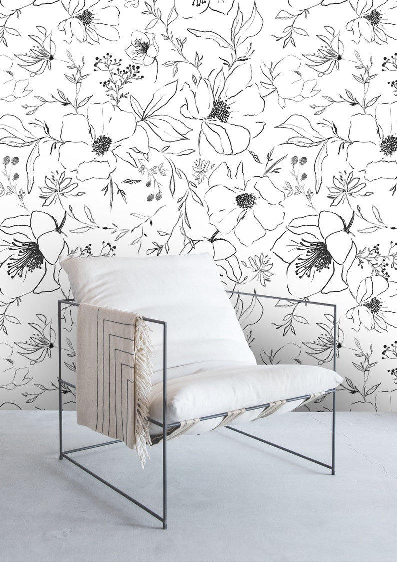 Sketch Floral Wallpaper Botanical Flowers Illustration - Etsy