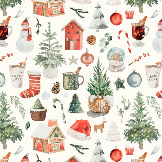 Noel Christmas Fabric by the Yard. Quilting Cotton, Organic Knit, Jersey or  Minky. Holidays, Winter, Cozy, Christmas Tree, Snowman, Boho 