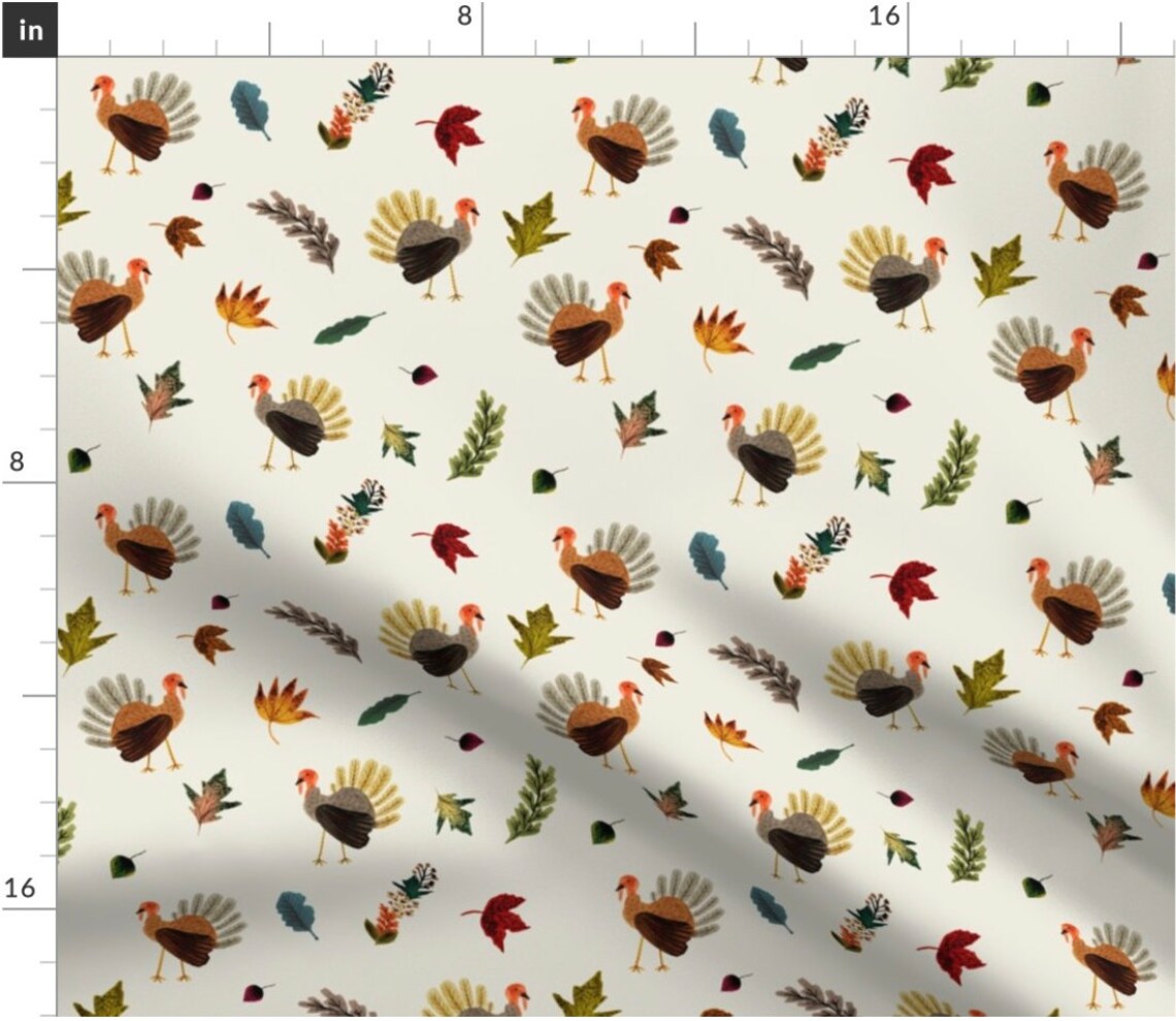 Fall Thanksgiving Turkeys Fabric by the Yard. Autumn, Turkey, Leaf ...