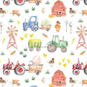 Spring on the Farm Fabric by the Yard. Quilting Cotton, Organic Knit, Jersey or Minky. Easter Fabric, Watercolor Farm Animals