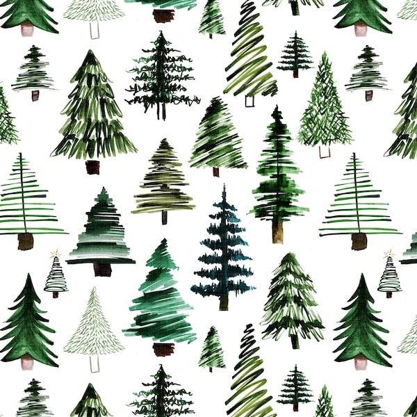 Pine Trees Fabric by the Yard. Quilting Cotton, Poplin, Organic Knit, Jersey, Minky, Fleece. Tree Woodland Winter Forest Evergreen