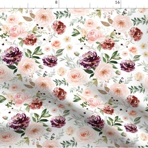May include: A seamless pattern featuring a watercolor floral design with pink, burgundy, and purple flowers on a white background.