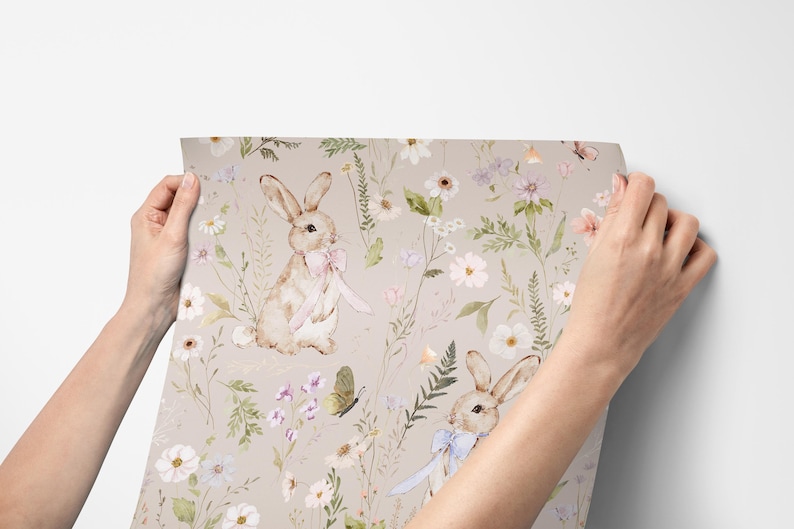 Bunny and Bloom Wallpaper, Cottagecore Wildflowers and Bunnies - Peel ...