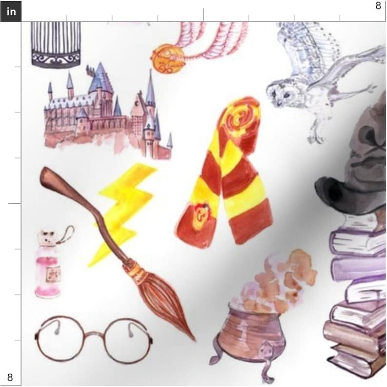 Wizard Symbols Fabric by the Yard. Quilting Cotton, Organic Knit, Jersey, Minky. Magic HP Wizards Movie Glasses Kids Nursery Baby Sorcerer image 2