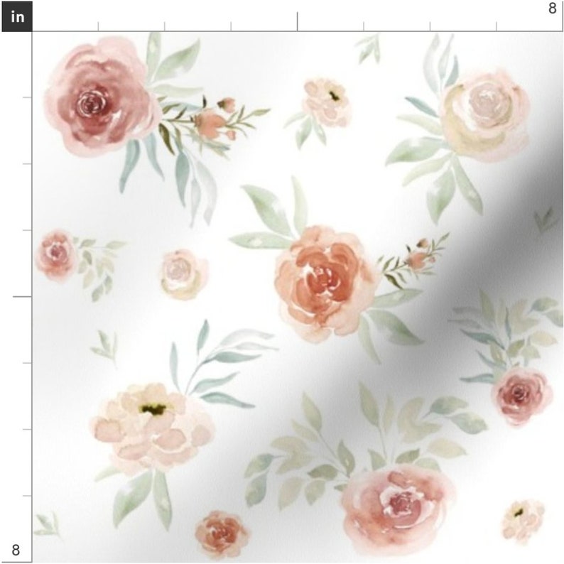 Sun Floral Fabric by the Yard. Watercolor Floral, Coral, Sage, Botanical - Quilting Cotton, Sateen, Poplin, Minky, Home Decor, Upholstery image 2