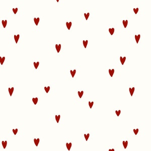 Red Hearts Fabric by the Yard - Valentines, Hand Drawn Heart, Sketch - Quilting Cotton, Sateen, Poplin, Minky, Home Decor Fabric by the Yard