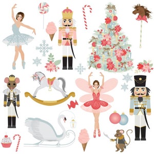 Nutcracker Dream Ballet Fabric by the Yard. Quilting Cotton, Knit, Jersey or Minky. Christmas Holiday Winter Ballerina Children's Fabric