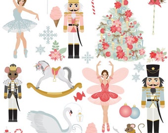Nutcracker Dream Ballet Fabric by the Yard. Quilting Cotton, Knit, Jersey or Minky. Christmas Holiday Winter Ballerina Children's Fabric