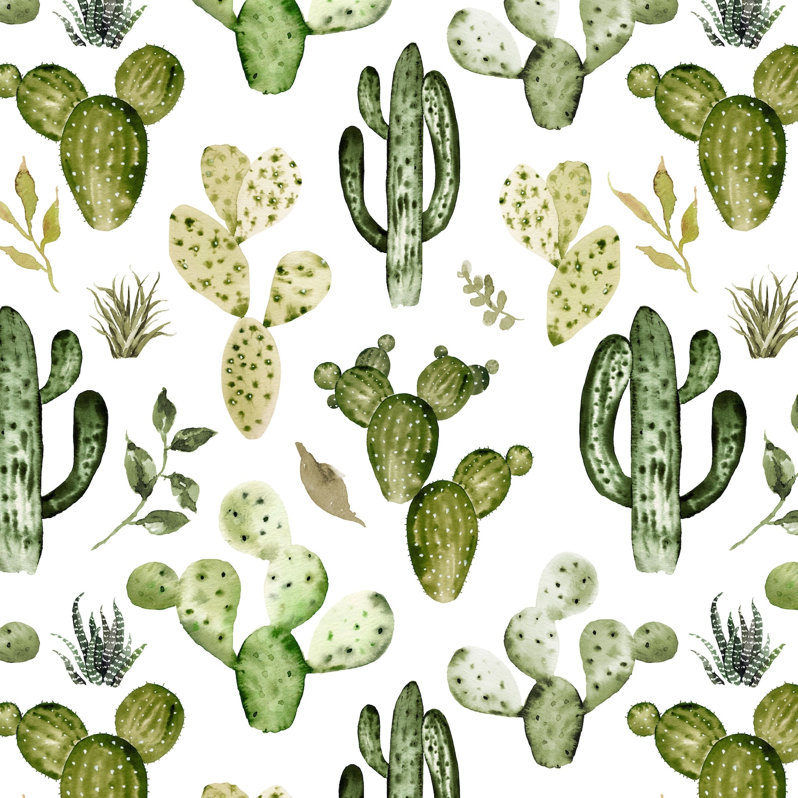 Wild West Cactus Fabric by the Yard. Watercolor Cacti | Etsy