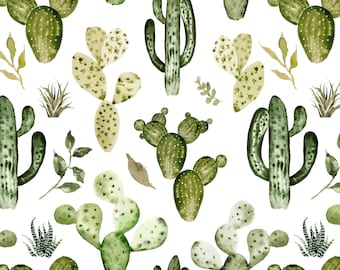 Wild West Cactus Fabric by the Yard. Watercolor, Cacti, Plants, Summer Fabric, Southwest, Desert, Boho. Quilt Cotton Knit Jersey Minky
