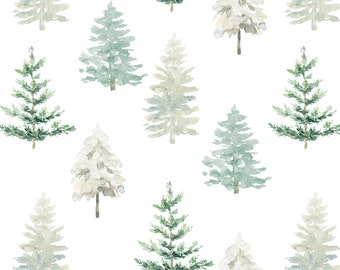 Forest Fabric by the Yard. Quilting Cotton, Organic Knit, Jersey or Minky. Woodland Fabric Winter Pine Tree Woods Mountains Camping Greenery