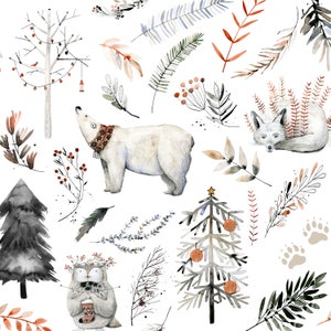 Winter Woodland Wonderland Fabric by the Yard. Quilting Cotton, Organic Knit, Jersey or Minky. Christmas, Holiday, Baby, Polar Bear, Fox