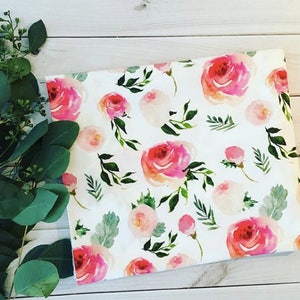 Dainty Floral Fabric by the Yard - Pink English Garden Roses, Watercolor Florals - Quilting Cotton, Poplin, Minky, Home Decor, Upholstery
