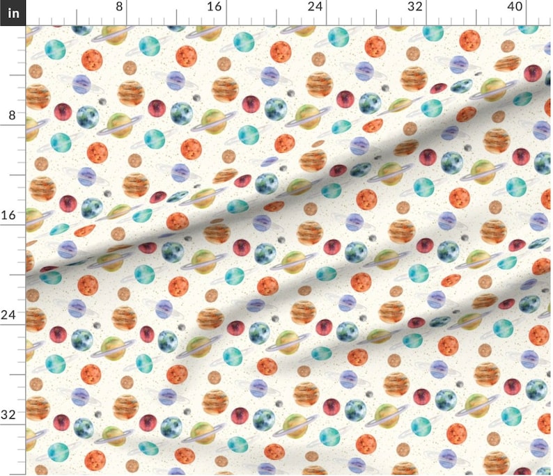 Planet Fabric by the Yard. Quilting Cotton, Poplin, Organic Knit, Jersey or Minky. Watercolor Planets, Space, Outer Space, Earth, Galaxy Sky bild 4