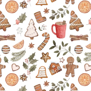 Gingerbread Fabric - Christmas Fabric by the Yard, Vintage Holiday, Christmas Cookie. Quilting Fabric, Sateen, Knit, Minky, Fleece Fabric