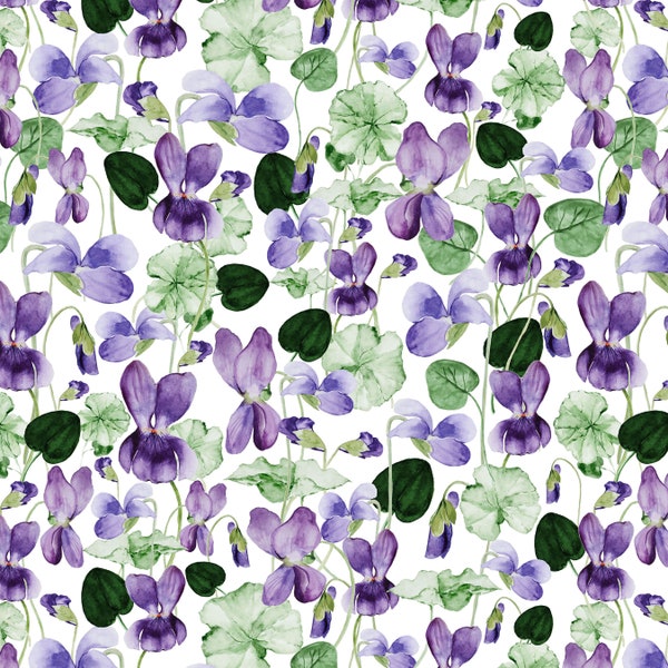 Lilac Watercolor Floral Fabric by the Yard. Quilting Cotton, Organic Knit, Jersey or Minky. Watercolor Florals Spring, Easter Fabric, Purple