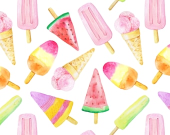 Fruit Ice Cream Fabric by the Yard. Quilt Cotton, Sateen, Poplin, Organic Knit, Jersey, Minky. Dessert, Popsicles, Children's Fabric, Summer