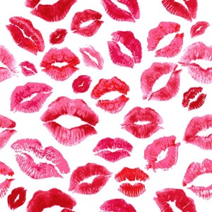 Love Lips Fabric by the Yard. Quilting Cotton, Sateen, Poplin, Organic Knit, Jersey, Fleece, Minky. Kisses, Lipstick Fabric, Red and Pink