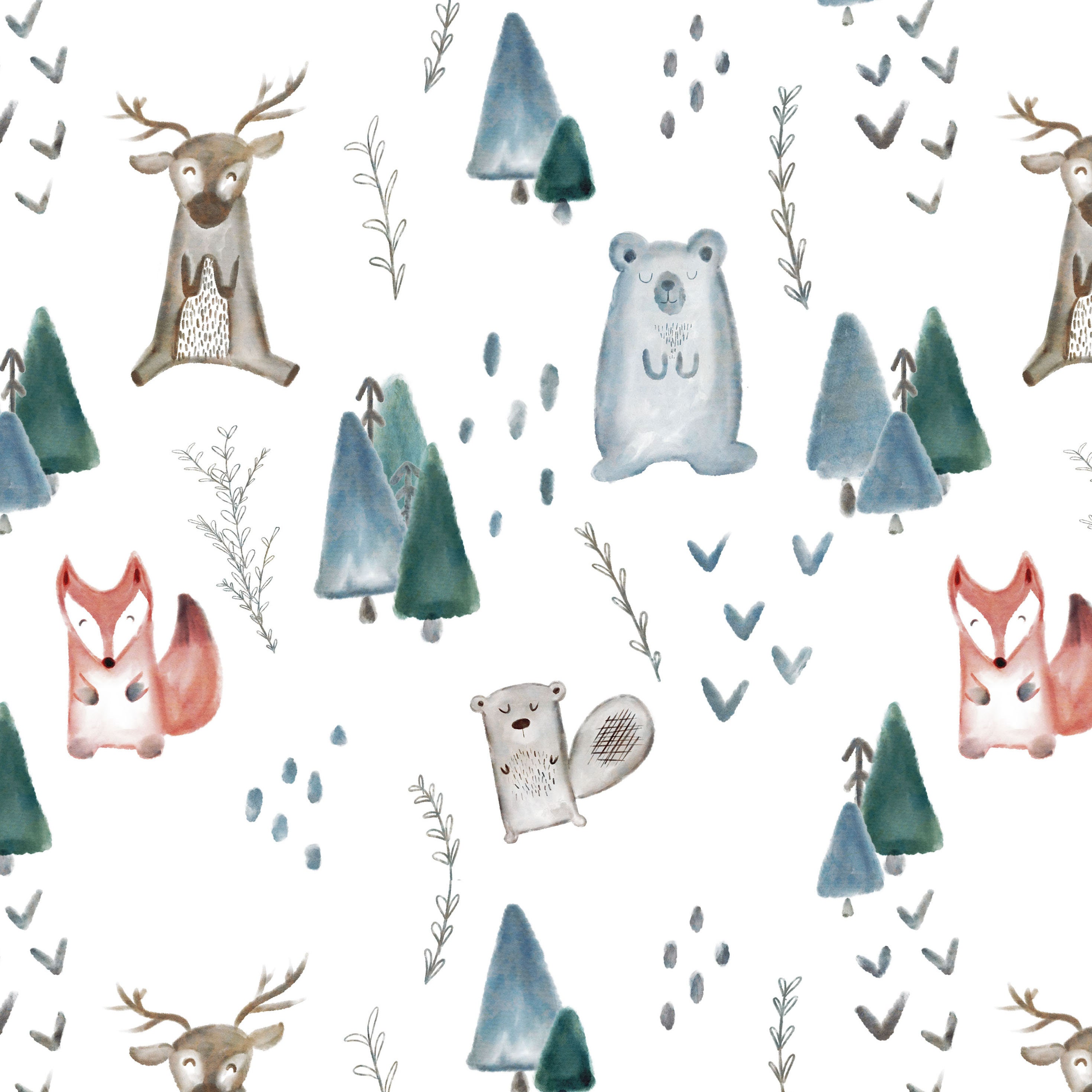 Premium Textile Bear Unisex Cotton Deer Woodland Animals Cotton Fabric