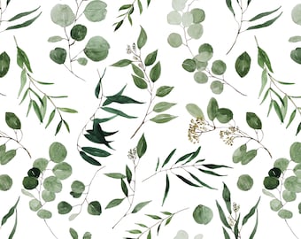 Eucalyptus Leaves Fabric by the Yard. Quilting Cotton, Organic Knit, Jersey, Minky. Botanical Floral Fabric, Boho