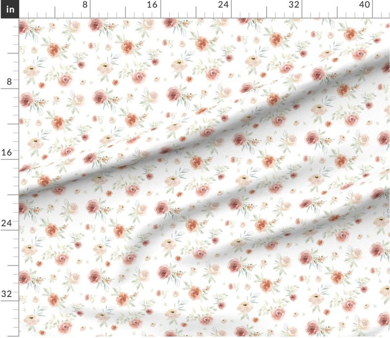 Sun Floral Fabric by the Yard. Watercolor Floral, Coral, Sage, Botanical - Quilting Cotton, Sateen, Poplin, Minky, Home Decor, Upholstery image 4