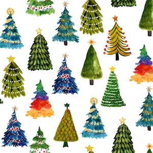 Festive Christmas Trees Fabric - Quilting Cotton, Poplin, Organic Knit, Minky, Fleece, Home Decor Fabric by the Yard