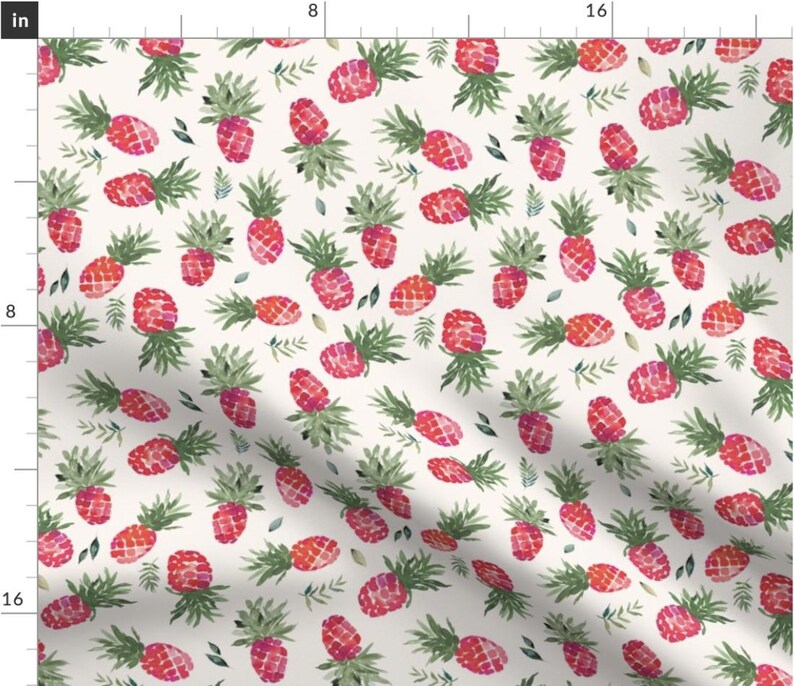 Pineapple Fabric, Red and Pink Pineapples, Summer Fruit, Food, Tropical ...