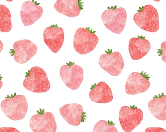 Sweet Strawberries Fabric - Pink Strawberry, Valentine's Day, Berries, Fruit - Quilt Cotton, Poplin, Jersey Knit, Minky Fabric by the Yard