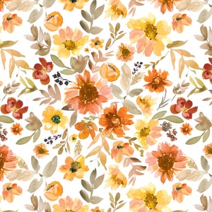 Sunflower Fabric, Boho Fall Floral, Muted Sunflowers, Quilting Cotton, Poplin, Knit, Minky, Upholstery Fabric by the Yard