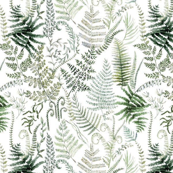 Fern Forest Fabric - Greenery Nature Woodland Leaves Woods - Quilting Cotton, Minky, Fleece, Home Decor, Upholstery Fabric by the Yard