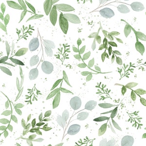 Sage Eucalyptus Fabric by the Yard. Quilting Cotton, Sateen, Poplin, Knit, Minky, Canvas. Botanical, Silver Dollar, Watercolor Floral Green