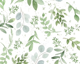 Sage Eucalyptus Fabric by the Yard. Quilting Cotton, Sateen, Poplin, Knit, Minky, Canvas. Botanical, Silver Dollar, Watercolor Floral Green