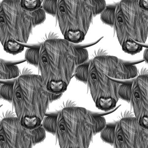 Highland Cow Fabric - Scottish, Animal Print, Cows, Farm - Quilting Cotton, Sateen, Minky, Fleece, Home Decor Fabric by the Yard