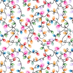 Christmas Lights Fabric by the Yard, Children's Fabric, Cute Christmas, Quilting Cotton, Sateen, Cotton Spandex, Minky, Home Decor Fabric