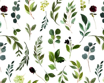Botanical Leaves Fabric - Eucalyptus Greenery, Nature, Eucalyptus - Quilting Cotton, Minky, Home Decor, Upholstery Fabric by the Yard