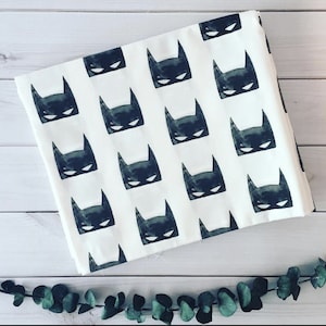 Bat Mask Fabric by the Yard. Cotton Quilting Cotton, Organic Knit, Jersey or Minky. Black and White Bats Superhero Nursery Children's Fabric