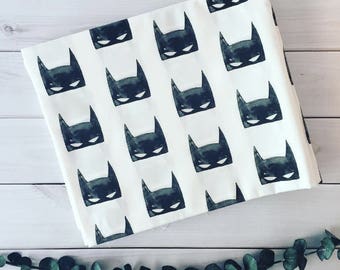Bat Fabric, Superhero in Black and White, Baby Boy, Quilting Cotton, Organic Knit, Jersey, Minky Fabric by the Yard