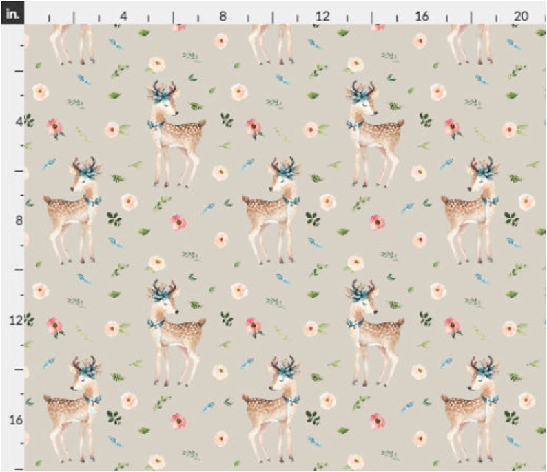 Floral Deer Quilting Fabric by the Yard. Cotton Knit Jersey Etsy