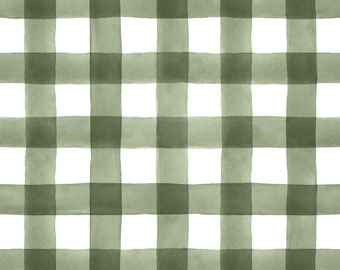 Fall Buffalo Check Plaid in Olive Fabric by the Yard. Quilting Cotton, Poplin, Organic Knit, Jersey, Minky. Woodland, Autumn, Green