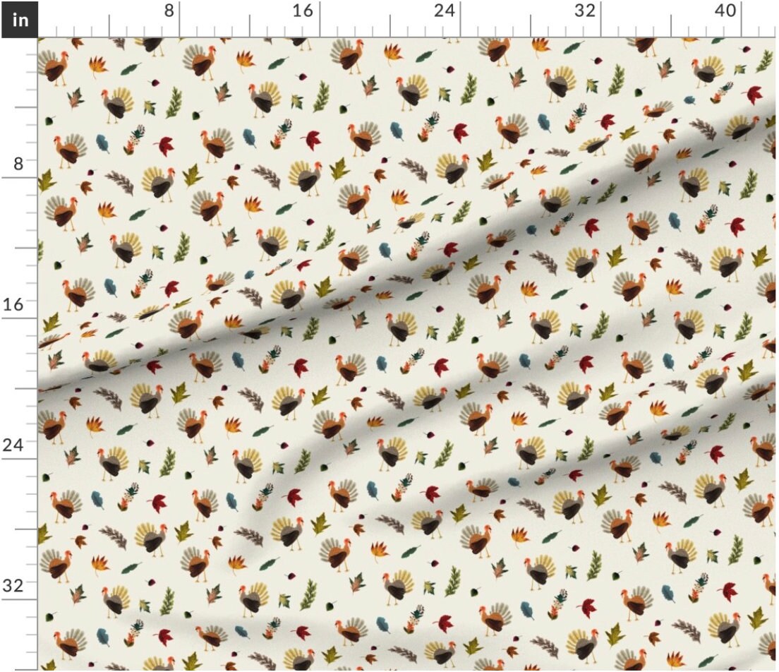 Fall Thanksgiving Turkeys Fabric by the Yard. Autumn, Turkey, Leaf ...