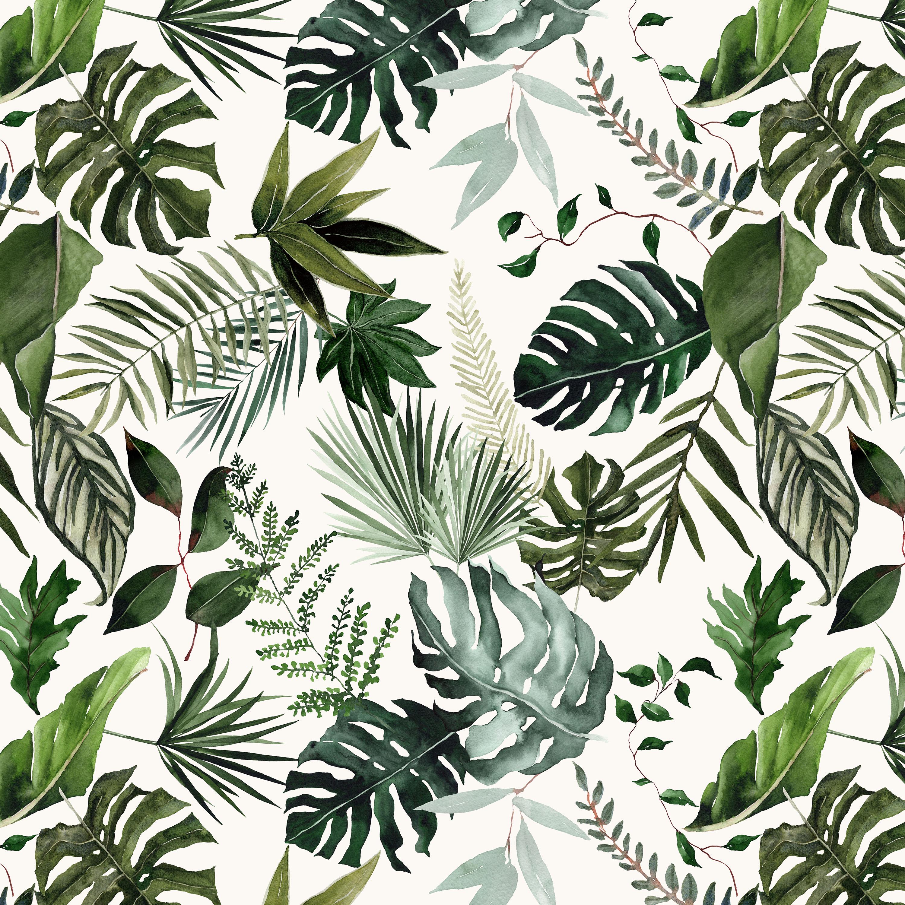 Jungle Lush Leaves Fabric by the Yard. Quilting Cotton, Sateen, Knit, Jersey, Minky, Canvas. Rainforest, Tropical Paradise, Summer Greenery
