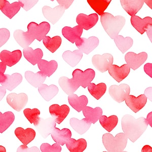 Red and Pink Hearts Fabric - Love, Valentine&#39;s Day, Wedding, Cute Hearts - Quilting Cotton, Sateen, Poplin, Organic Knit Fabric by the Yard