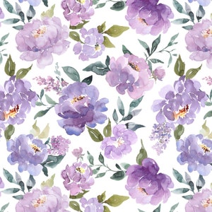 Purple Peony Floral Fabric by the Yard. Quilting Cotton, Poplin, Organic Knit, Minky, Home Decor. Girl Nursery Lavender, Greenery, Peonies